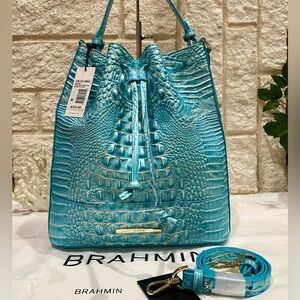 🐠🐬DUSTY BLUE MARLOWE BRAHMIN DRAWSTRING BAG NWT